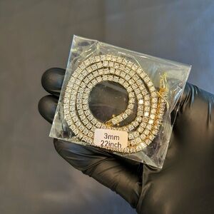 Brand New 3mm 22 Inch Gold Tennis Chain VVS1 Moissanite